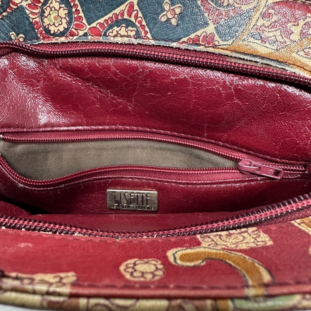 Lisette Vintage Paisley Leather Crossbody Bag Multicolor Mosaic Floral Boho 80s - Picture 12 of 12
